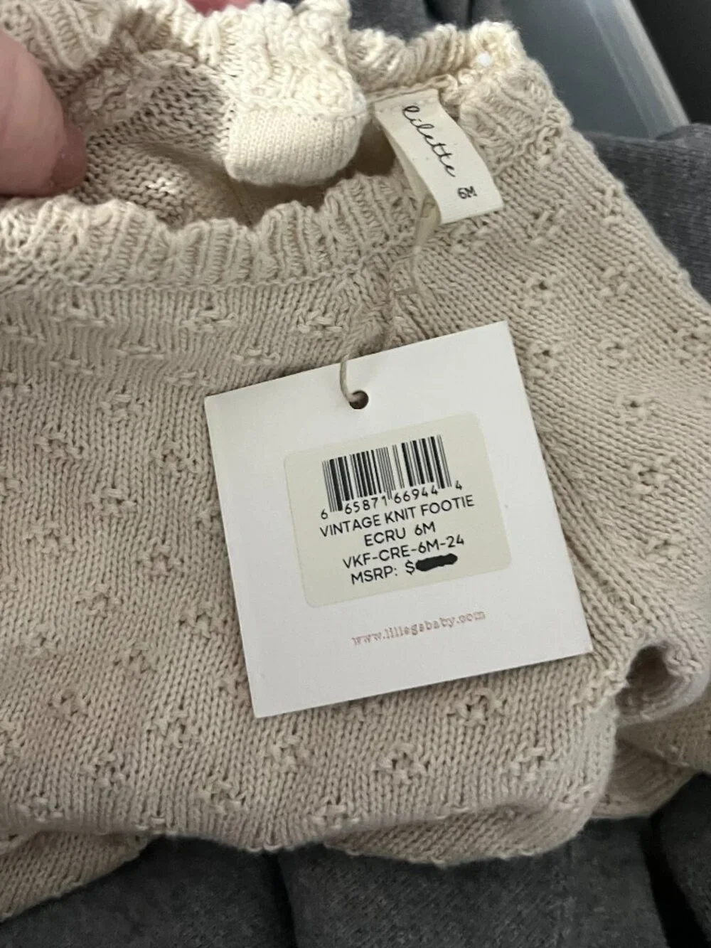 Lilette Vintage Knit Footie Pointelle Ecru 6 Months NWT